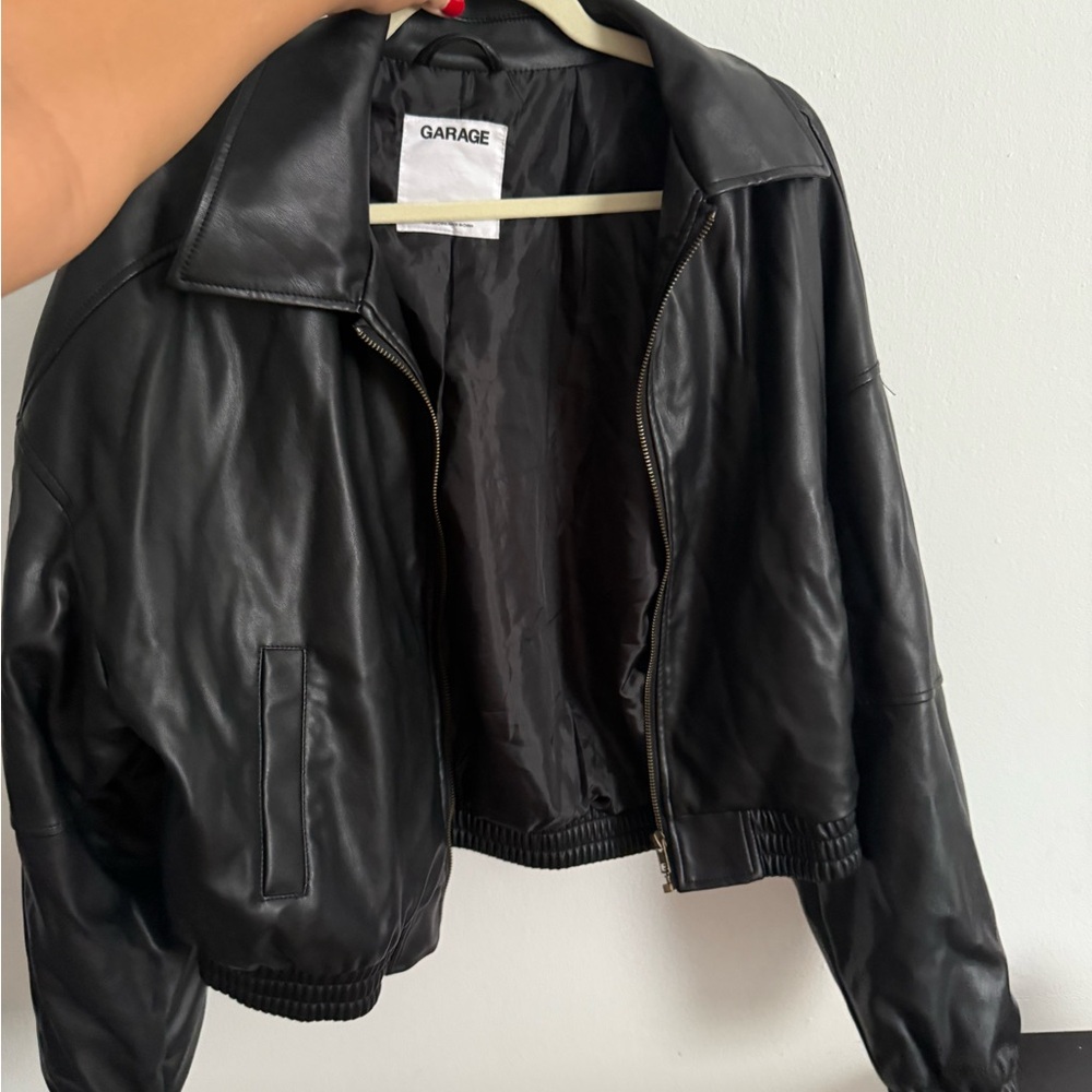 Garage Women's Black Faux Leather Bomber Jacket